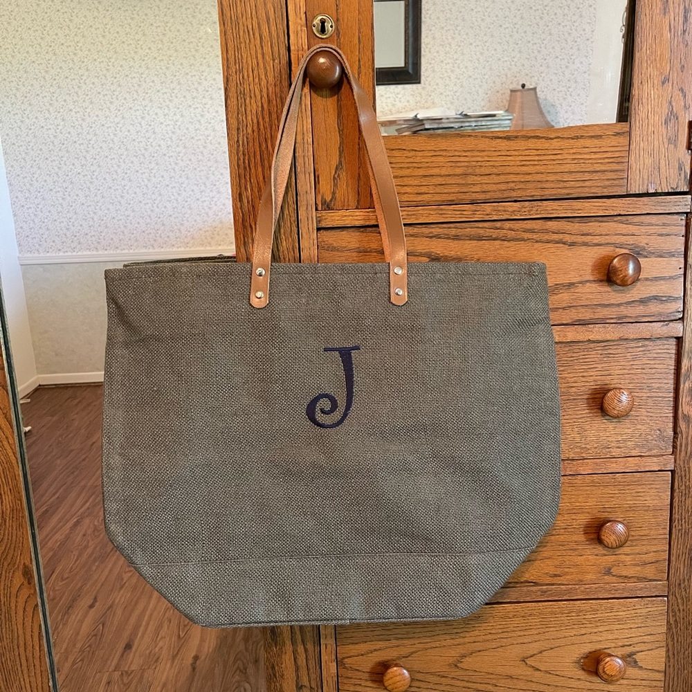 “J” Monogramed Large Canvas Tote Bag